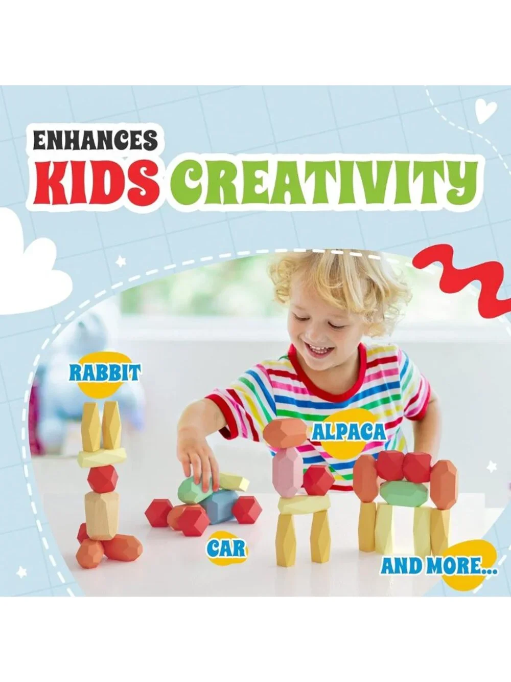 36 Pcs Wooden Stacking Blocks - Montessori Sensory STEM Toys for Toddlers & Kids